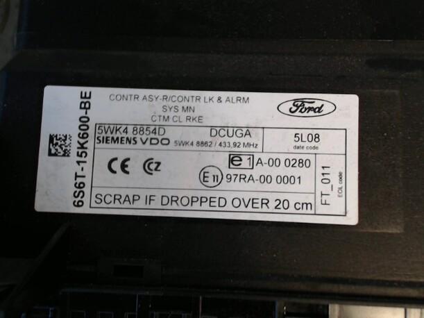 Foto: STEUERGERÄT ZENTRALVERRIEGLUNG eines Ford Fusion 1.4 CD